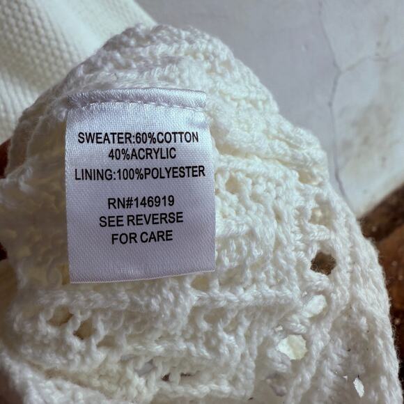 Puff Sleeve Dress White Crochet Knit Midi Cottagecore Romantic Boho Dress‎ Small - Picture 8 of 8